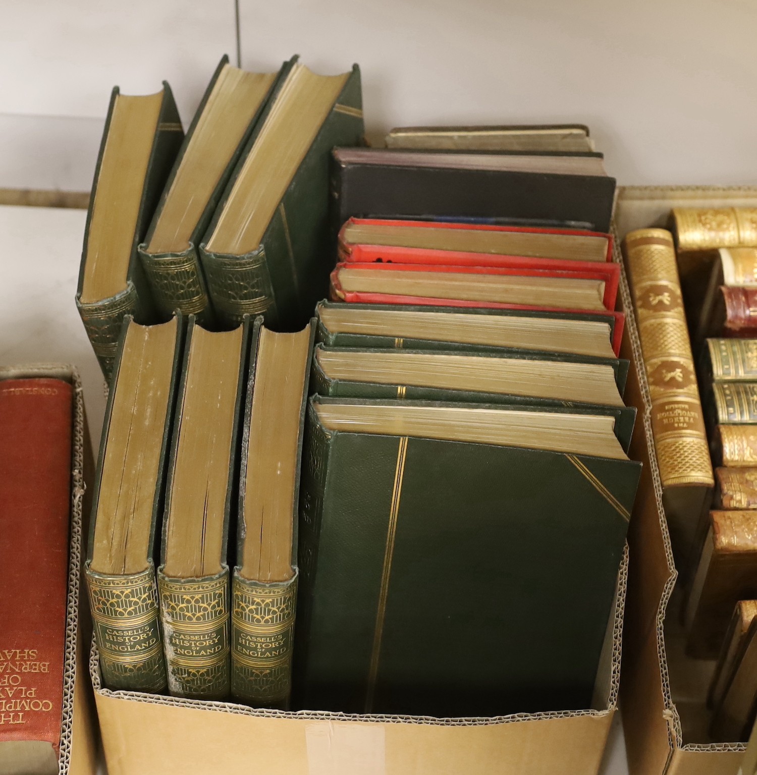 A collection of leather bound books to include: Seven Pillars of Wisdom, Gallery of Portraits, A Chronicle of England, History of England and Utopia